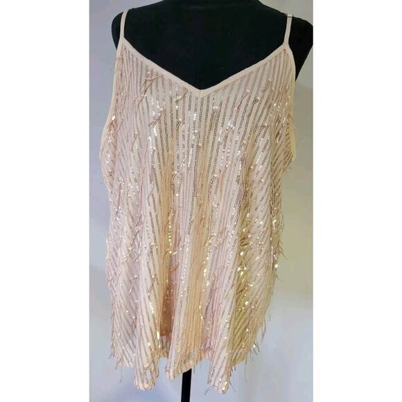 Maurices Sequin Fringe Dressy Tank Size 2X Champagne Color Adj Straps MSP$36.90 - Picture 1 of 7